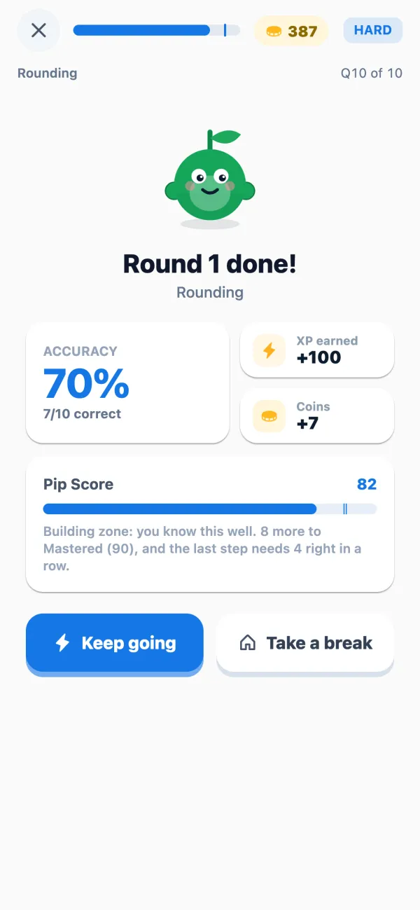 Pip end of round screen with Pip Score