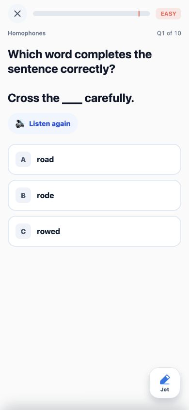 A homophones question in the Pip 11+ app