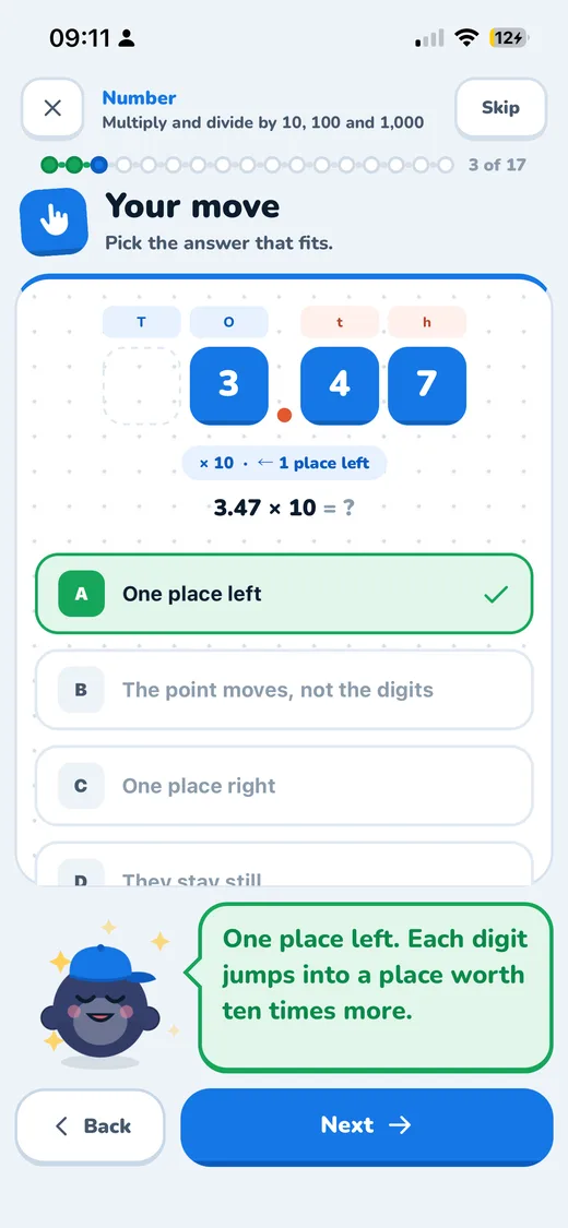 Real Pip app feedback after a Maths answer