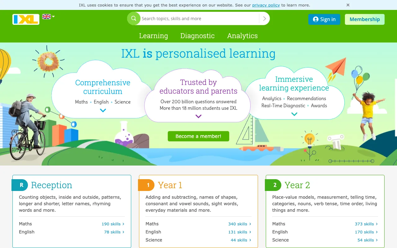 IXL homepage, screenshot 6 Oct 2026