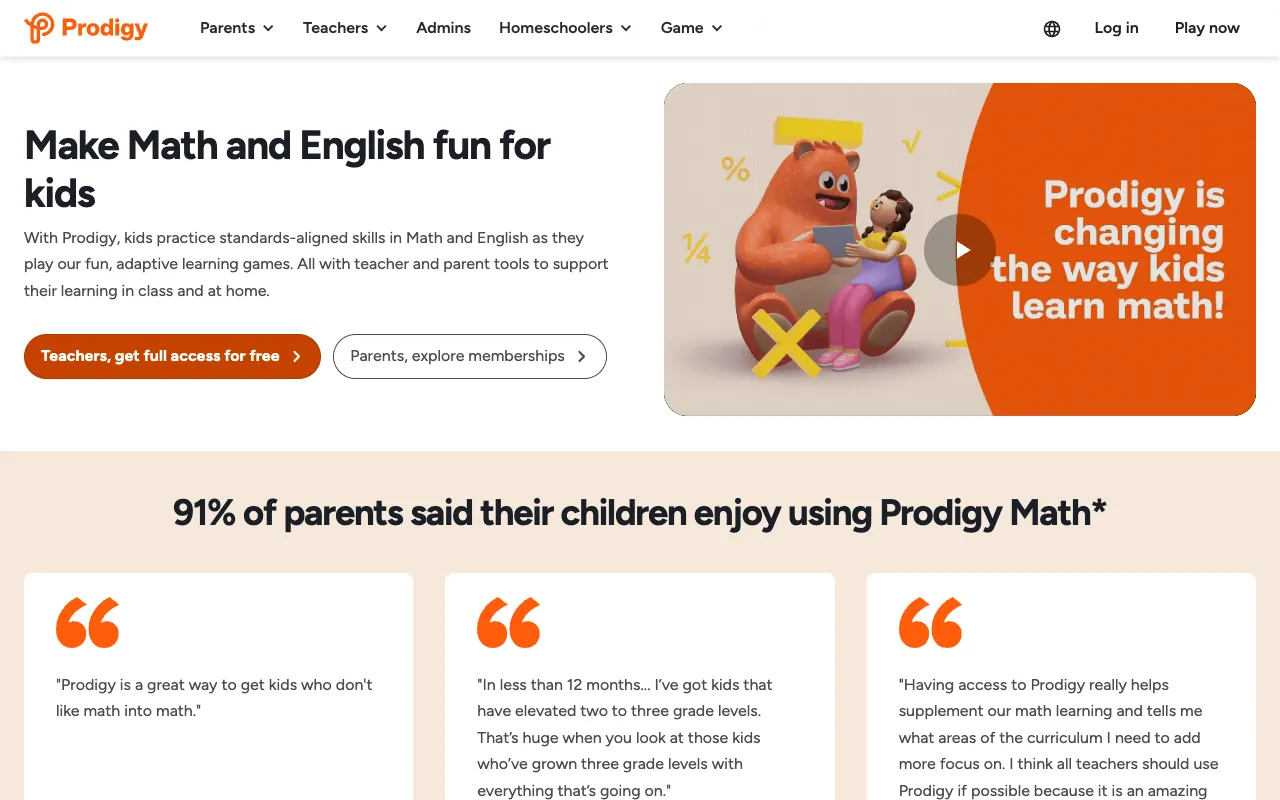 Prodigy Math homepage, screenshot 6 Oct 2026