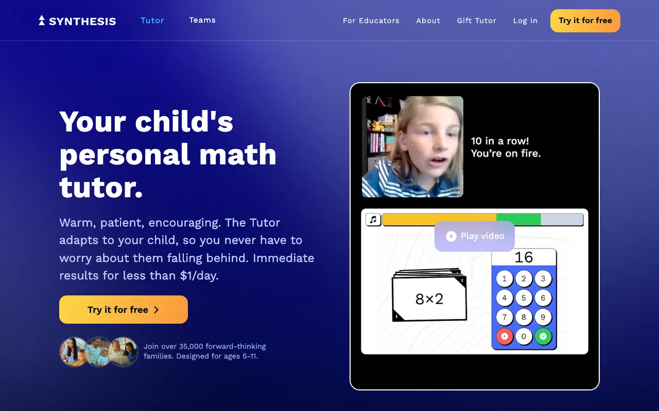 Synthesis Tutor homepage, screenshot 6 Oct 2026