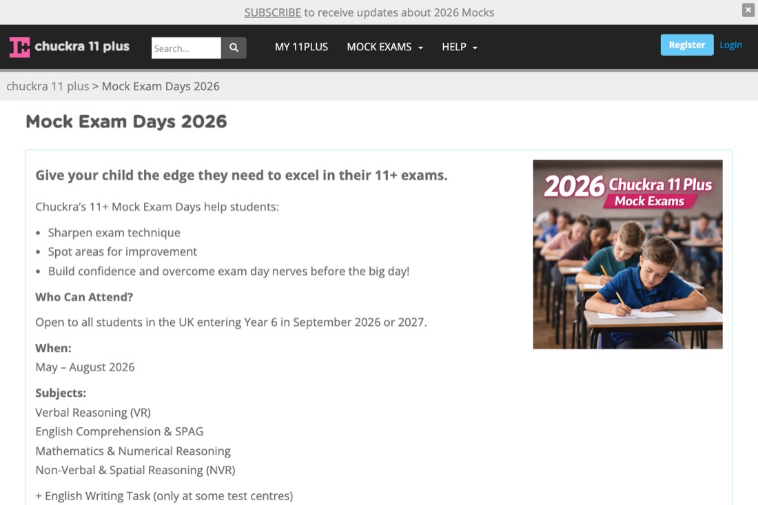 chuckra 11 plus (Mock Exam Days) website homepage