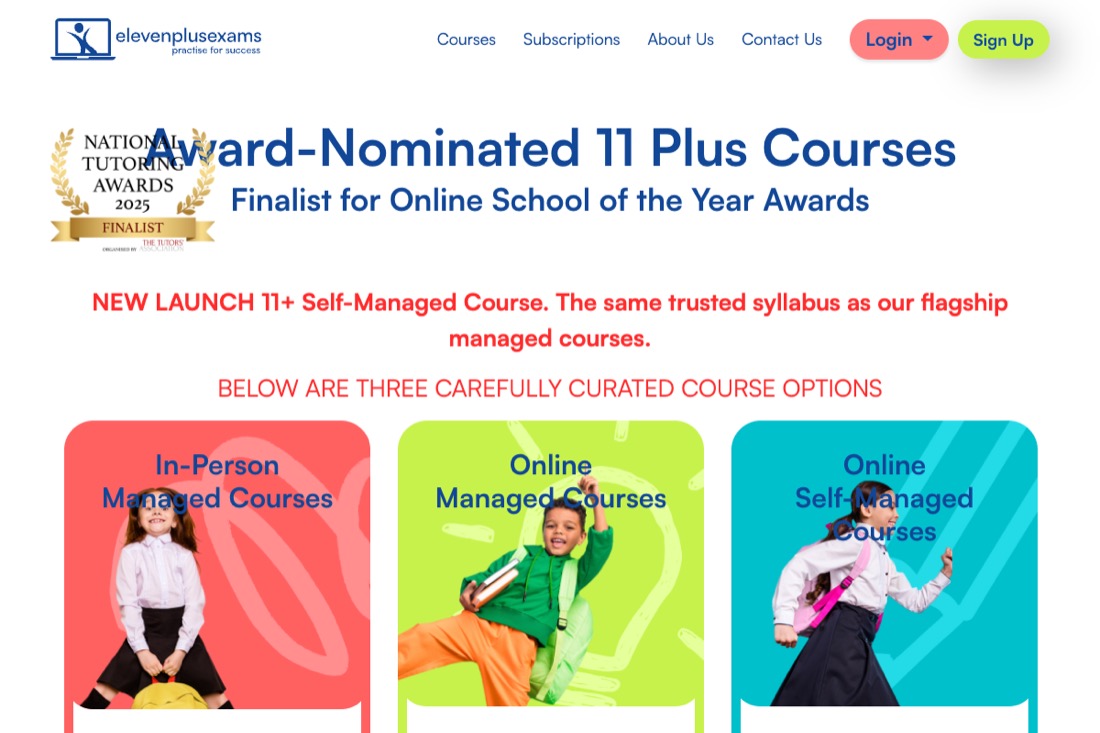 Eleven Plus Exams, Virtual Learning Environment (VLE) Courses website homepage