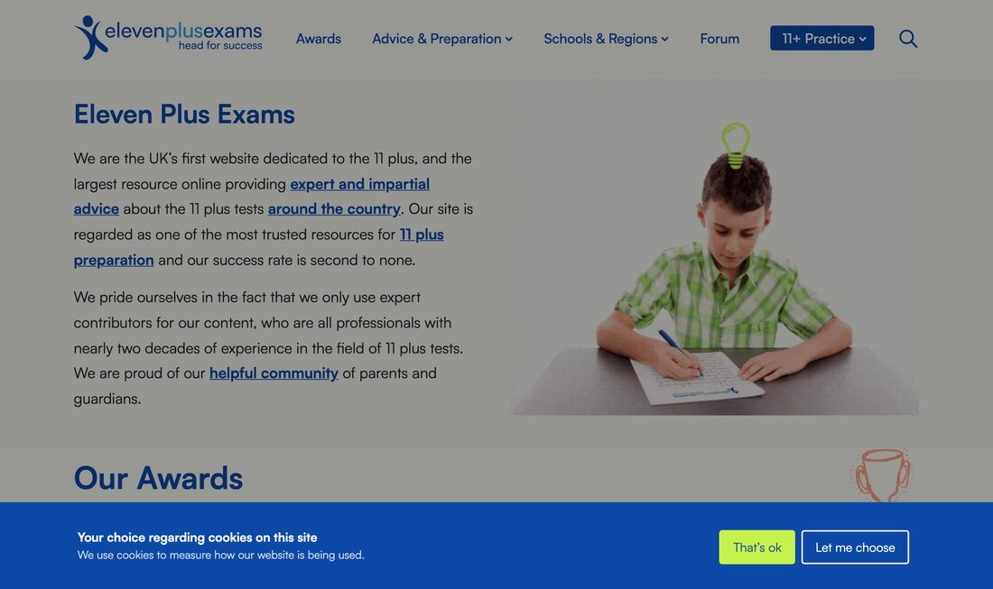 The free essentials: GL familiarisation + Eleven Plus Exams website homepage