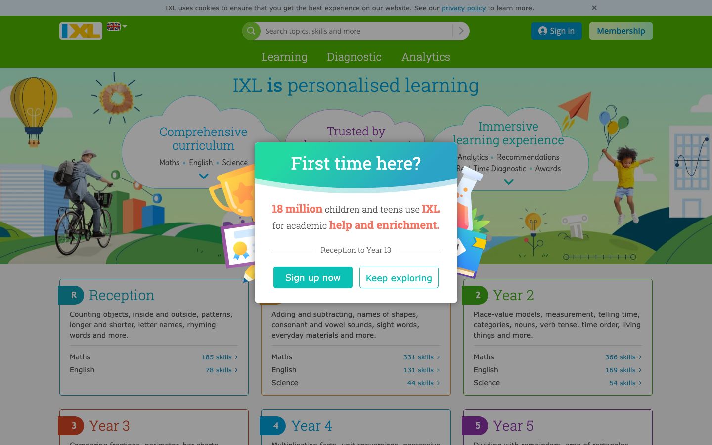 IXL homepage or app screen
