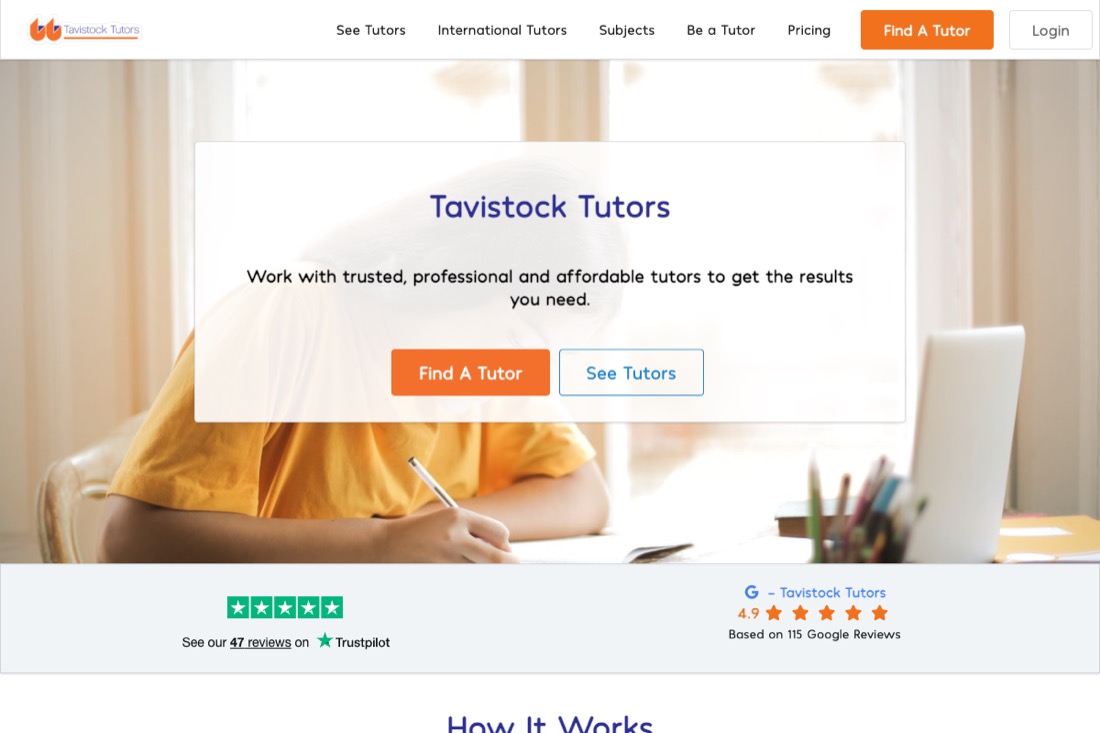 Tavistock Tutors website homepage