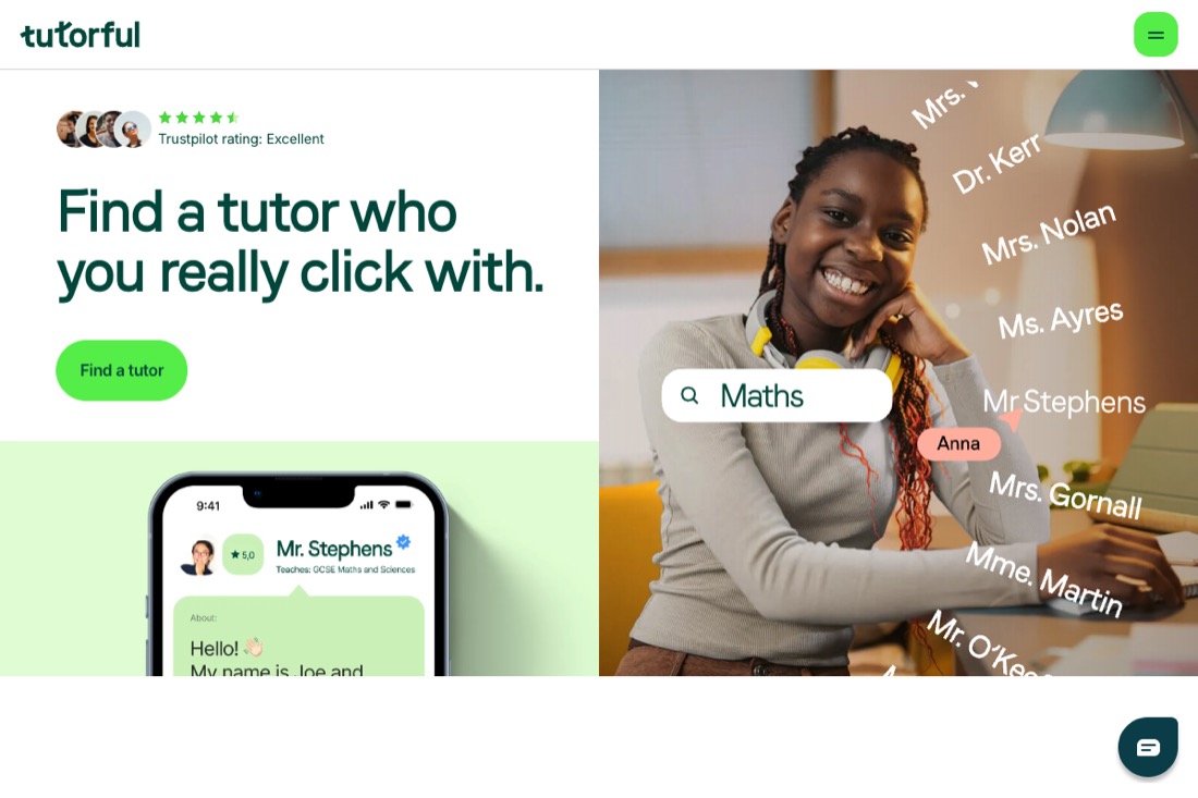 Tutorful website homepage