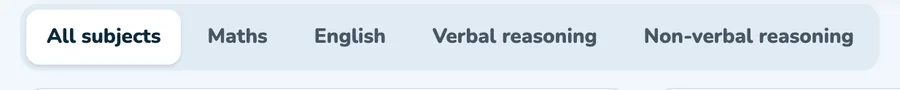 Subject tabs on the parent dashboard: All subjects, Maths, English, Verbal reasoning and Non-verbal reasoning