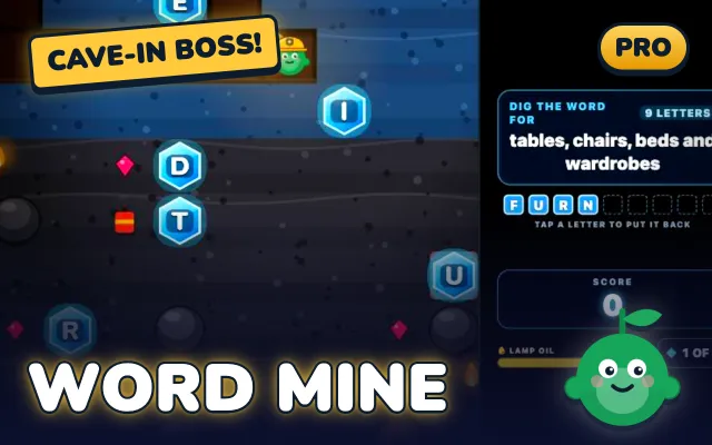 Word Mine in the Pip app on a tablet