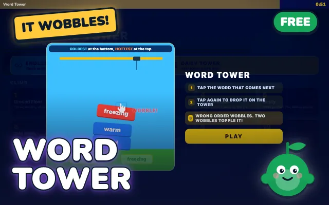 Word Tower, a synonyms and shades of meaning game for KS2