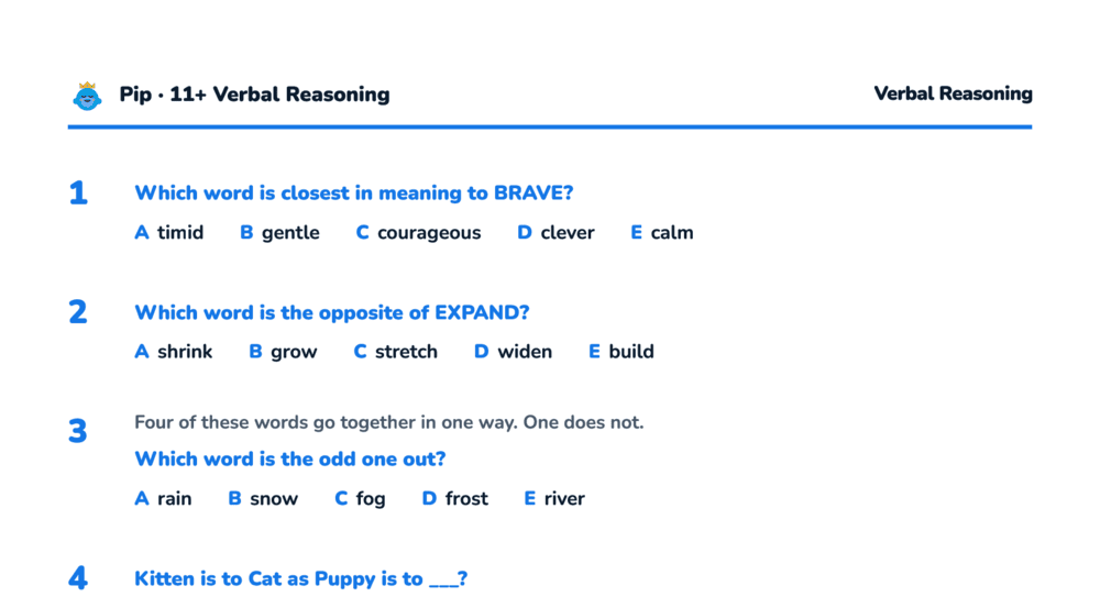 Preview snippet of the free 11+ Verbal Reasoning practice paper PDF