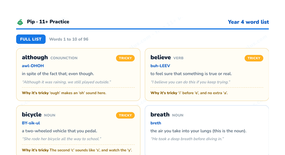 Preview snippet of the free Year 4 spelling and vocabulary list PDF