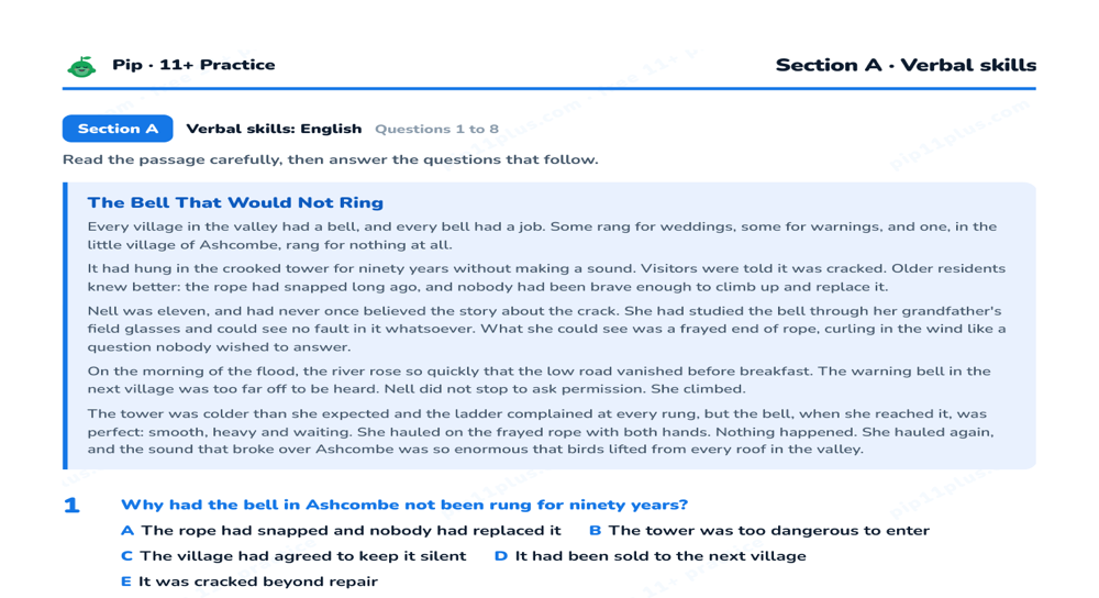 Preview snippet of the free Buckinghamshire Secondary Transfer Test style practice paper PDF