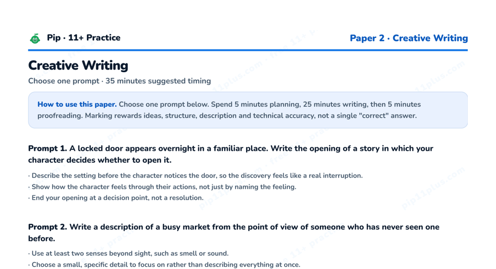 Preview snippet of the free FSCE 11+ style practice paper PDF