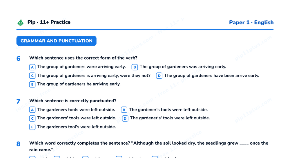 Preview snippet of the free GL Assessment 11+ style practice paper PDF