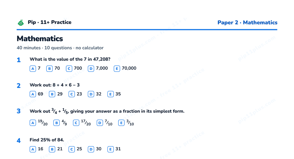 Preview snippet of the free ISEB Common Pre-Test practice paper PDF