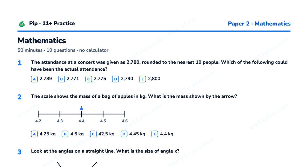Preview snippet of the free Medway Test 11+ style practice paper PDF
