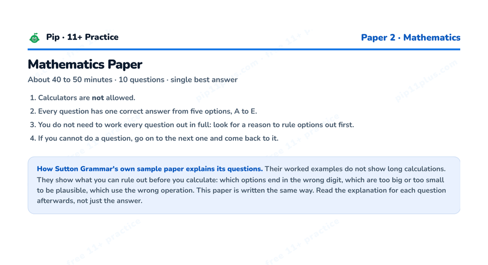 Preview snippet of the free Sutton SET 11+ style practice paper PDF